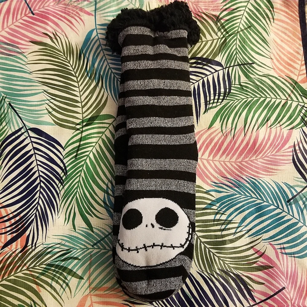 Disney Nightmare Before Christmas Jack Skellington Fuzzy Babba Slipper Socks NWT